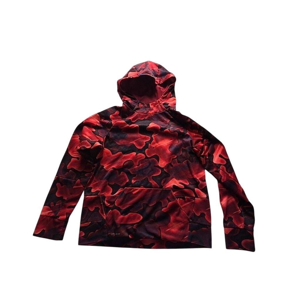 Nike Hoodie Kids XL Red Black Camo Dri-FIT Pullover AJ0183-618
